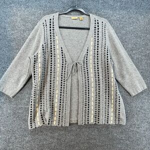 Caslon Cardigan Sweater Womens 1X Gray Lambswool Rabbit Hair Grannycore Boho 90s